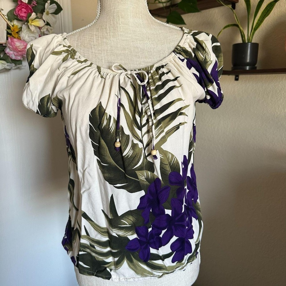 Hawaiian Floral Blouse - Purple and Green